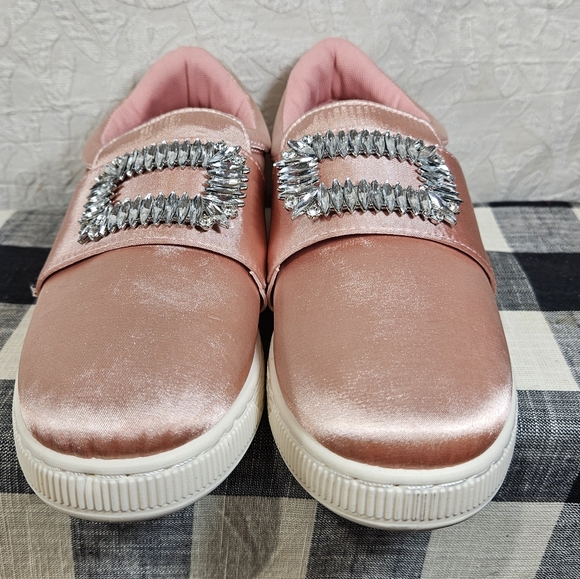 Qupid Mauve Pink Satin Walk 01A Rhinestones Shoes - Picture 2 of 8